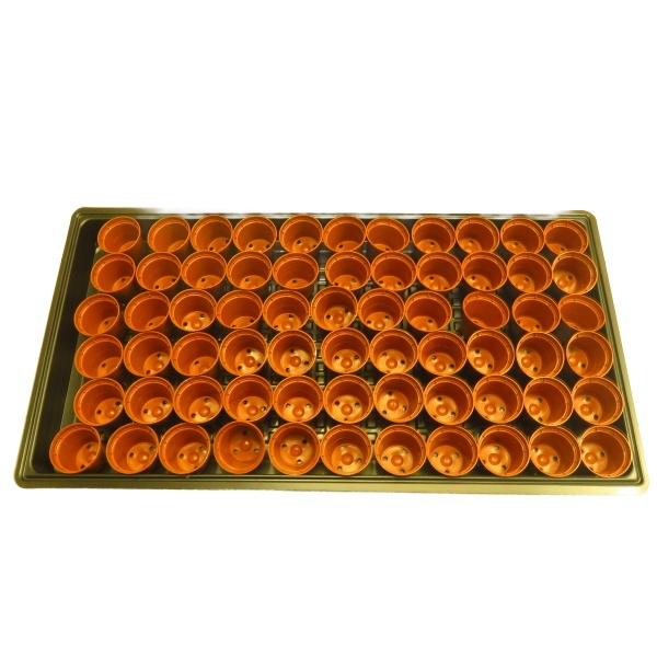 Do čiernej, plastovej misky 60x30 cm, ktorá je tiež v ponuke vojde až 66 ks kvetináčov s priemerom 4 cm